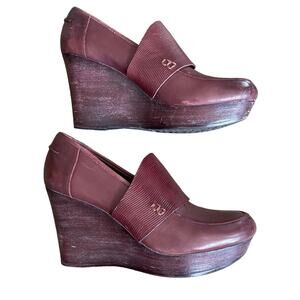 NAYA Othello Burgundy Red Platform Leather Wedge Shoes (7/37.5)